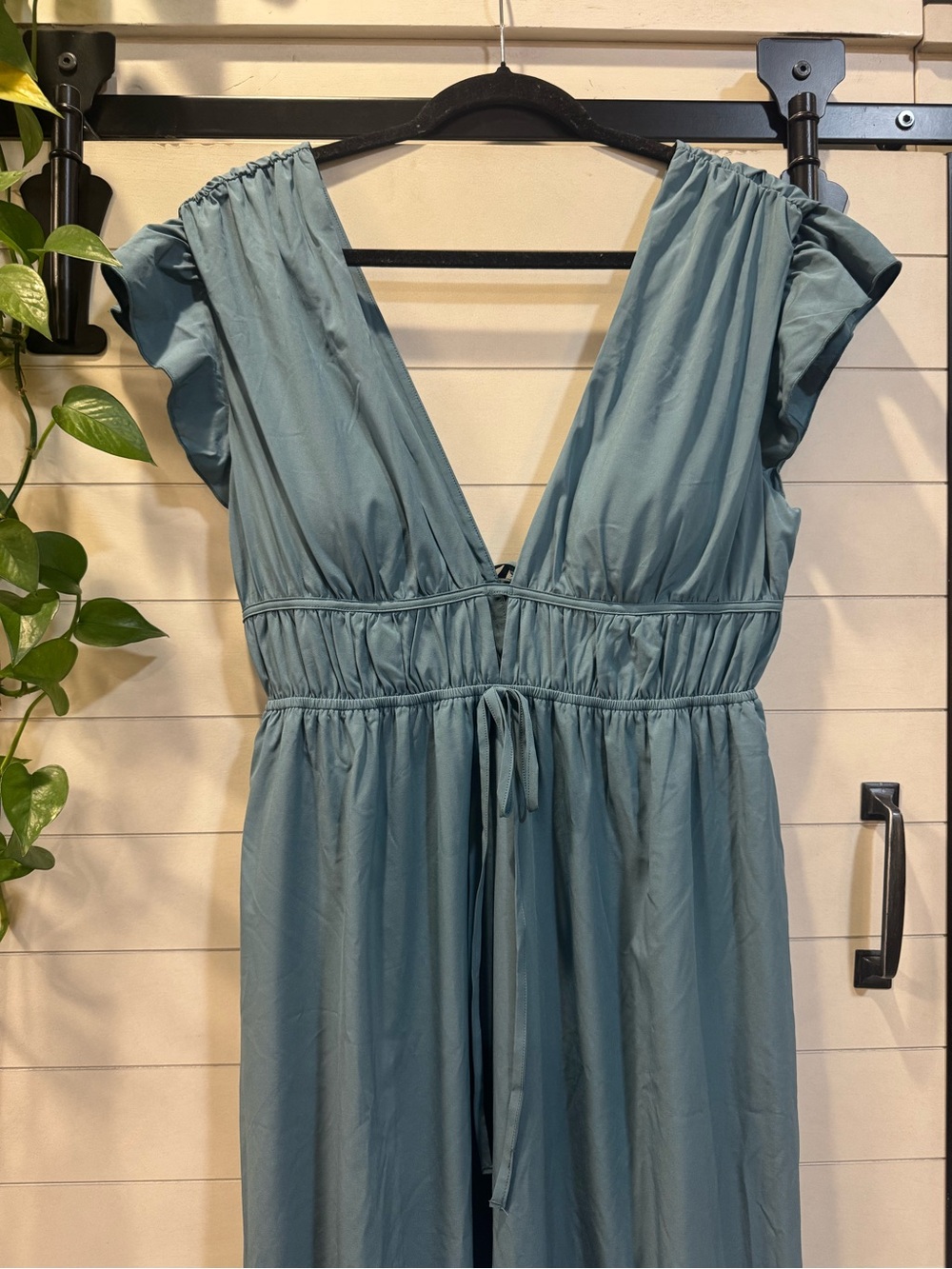 HALARA Teal Deep V-Neck Dress